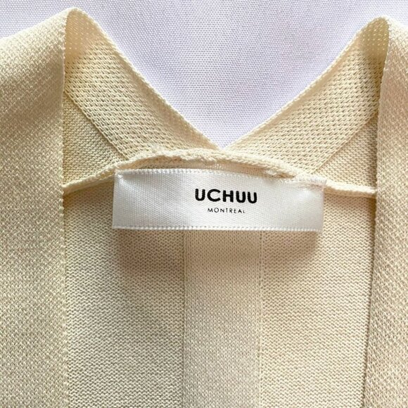 UCHUU MONTREAL CREAM SLEEVELESS SLOUCHY LONG THIN KNIT OPEN CARDIGAN VEST - S/M - Picture 6 of 9